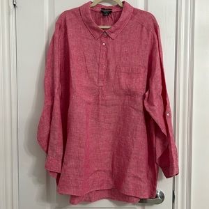 Jones & Co. Pink oversized 1/4 button 100% linen long sleeve blouse size XXXL